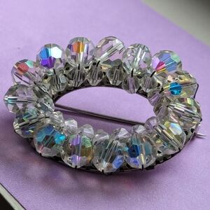🫧 Aurora Borealis AB rhinestone brooch pin silver tone backing Beautiful shine